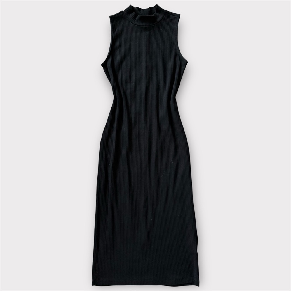 Black Ribbed Midi Dress